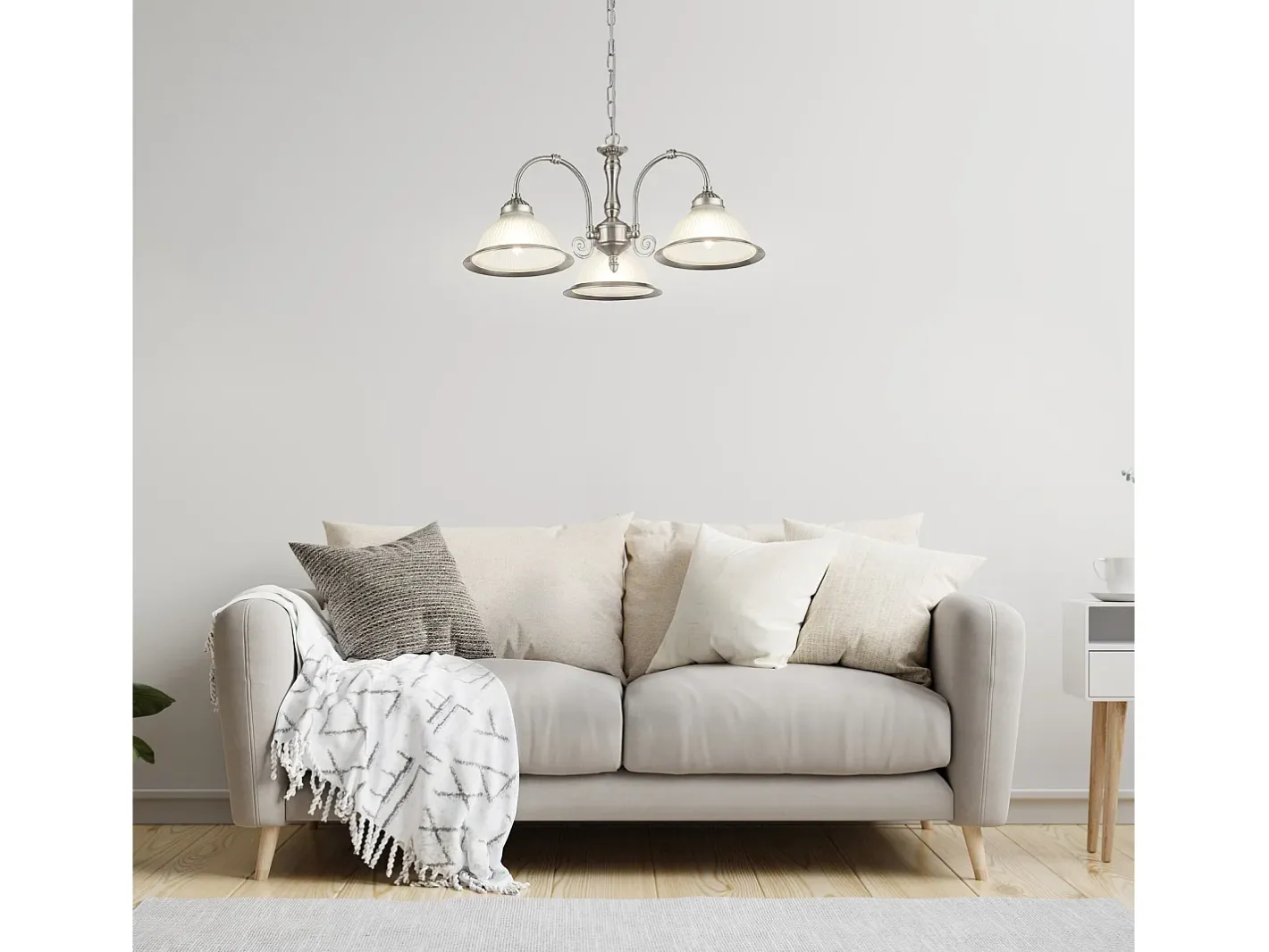 Outlet Searchlight American Diner 3 Ljus Multi Arm Multi Arm Takhnge Satin Silver, Acid Ribbed Glass, E27 Plateado
