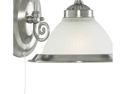 Aplique Para Pared-Searchlight American Diner 1 ljus vgglampa satin silver med syraribbad glasskrm, E27 Plateado