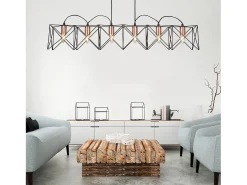 Lámpara Suspendida-Searchlight Anthea 6 Light Ceiling Pendel Bar Svart, Koppar, E27 Negro