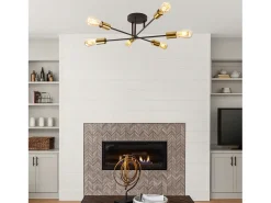 Discount Searchlight Armstrong 6 Light Semi Flush Ceiling Light Matt Black, Satin Brass, E27 Negro
