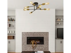 Clearance Searchlight Armstrong 8 Light Semi Flush Ceiling Light Matt Black, Satin Brass, E27 Negro