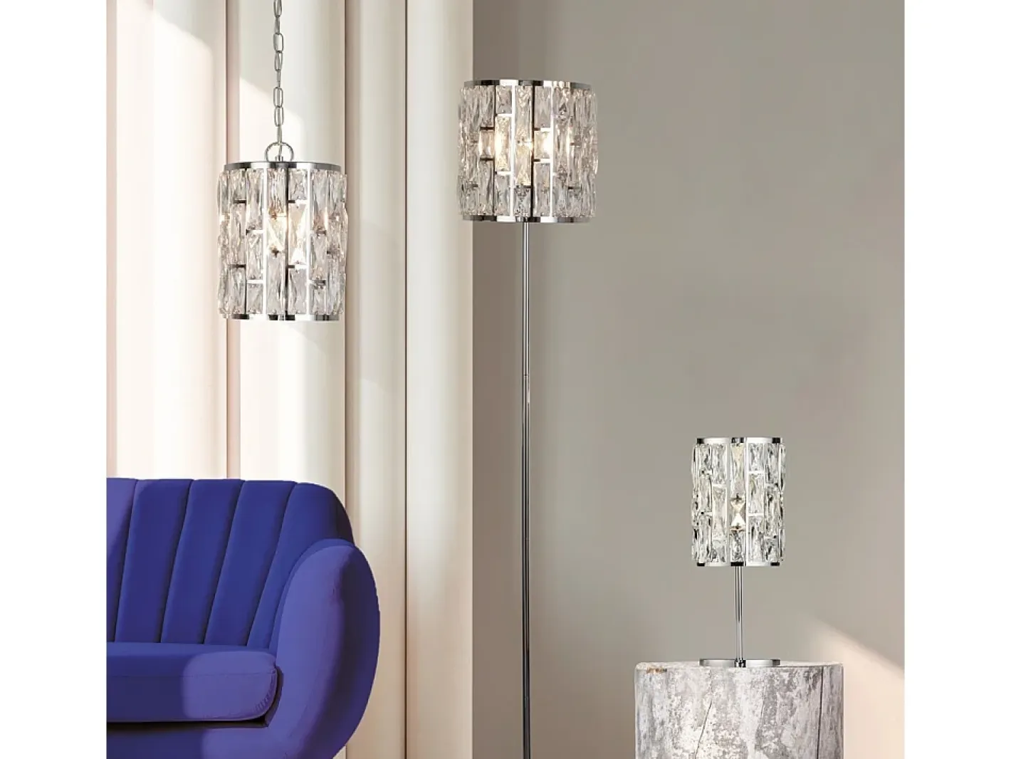 Hot Searchlight BIJOU 1 ljus krom takhnge med kristallglas Gris