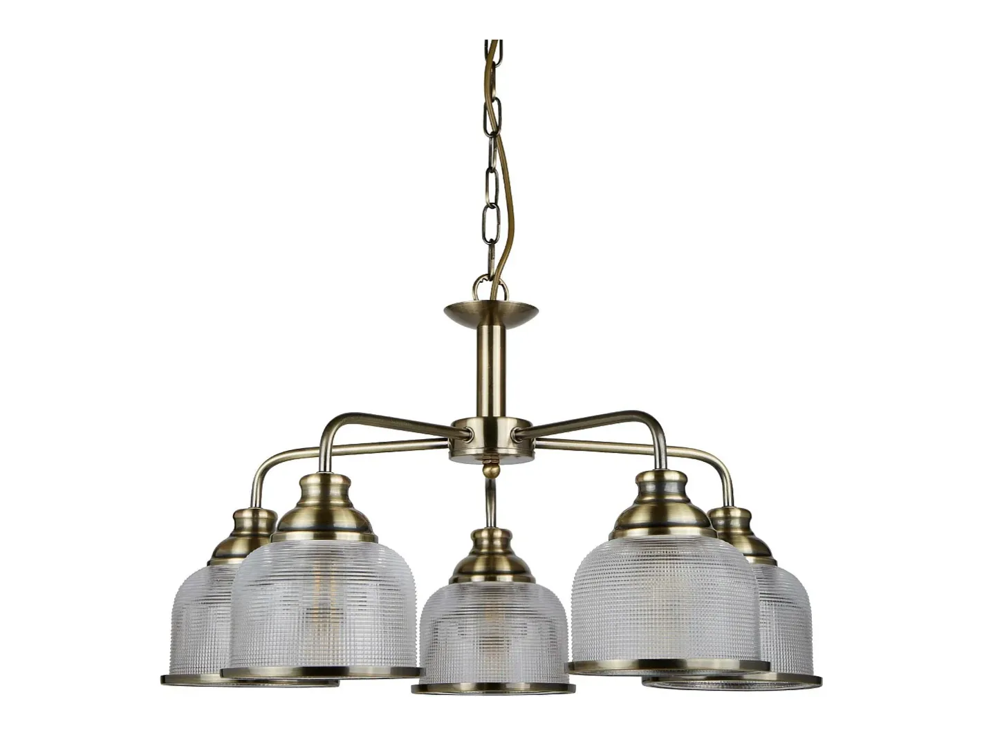 Lámpara Suspendida-Searchlight Bistro 5 Ljus Multi Arm Ceiling Pendel Vit, Antik Mssing, E27 Camel