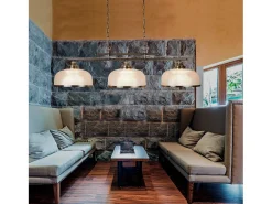 Searchlight Bistro 3 ljus takhngande stng vit, antik mssing med glasskrmar, E27 Camel