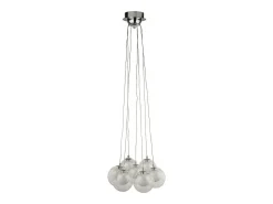 Lámpara Suspendida-Searchlight CLUSTER Takhnge med 7 ljus led kula - krom, glas & kristallsandkulor Gris