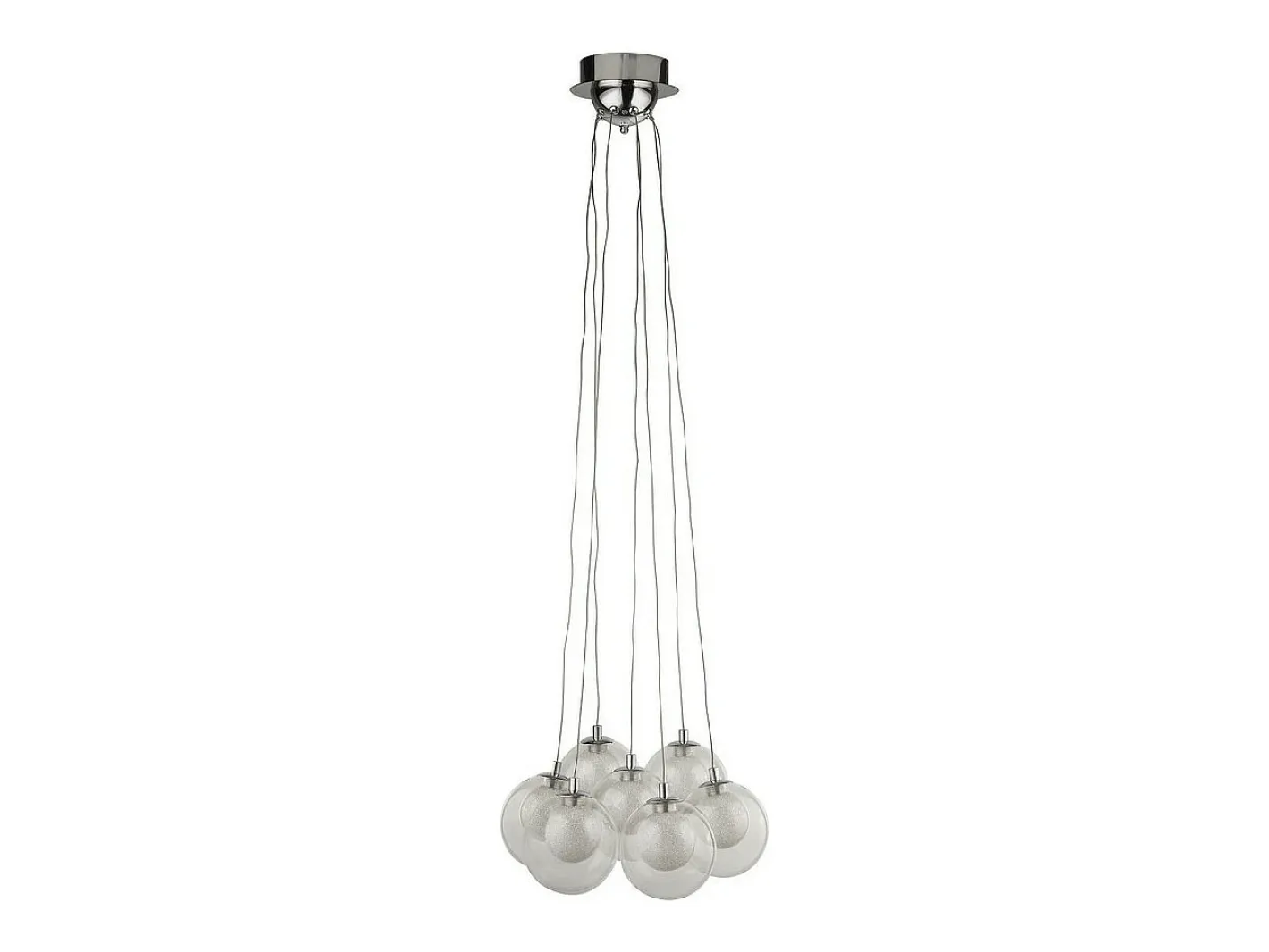 Lámpara Suspendida-Searchlight CLUSTER Takhnge med 7 ljus led kula - krom, glas & kristallsandkulor Gris
