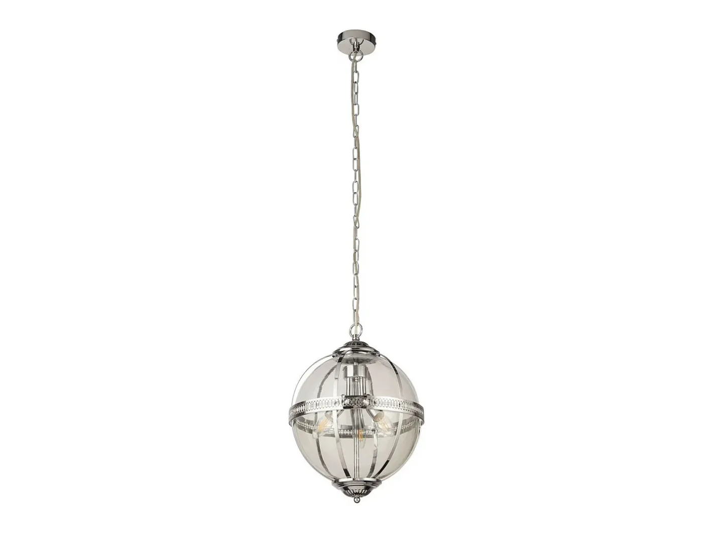 Lámpara Suspendida-Searchlight Coronet Colgante 3 Luces Cromo, Vidrio Gris