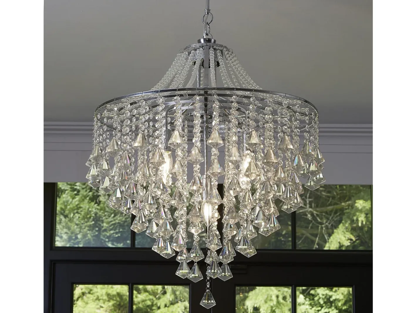 Lámpara Suspendida-Searchlight Dorchester 5 ljus ljuskrona kromfinish, E14 Gris