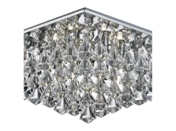 Plafón-Searchlight Hanna 6 Light Square Ceiling Semi Flush Light Chrome med pyramidkristaller, G9 Gris