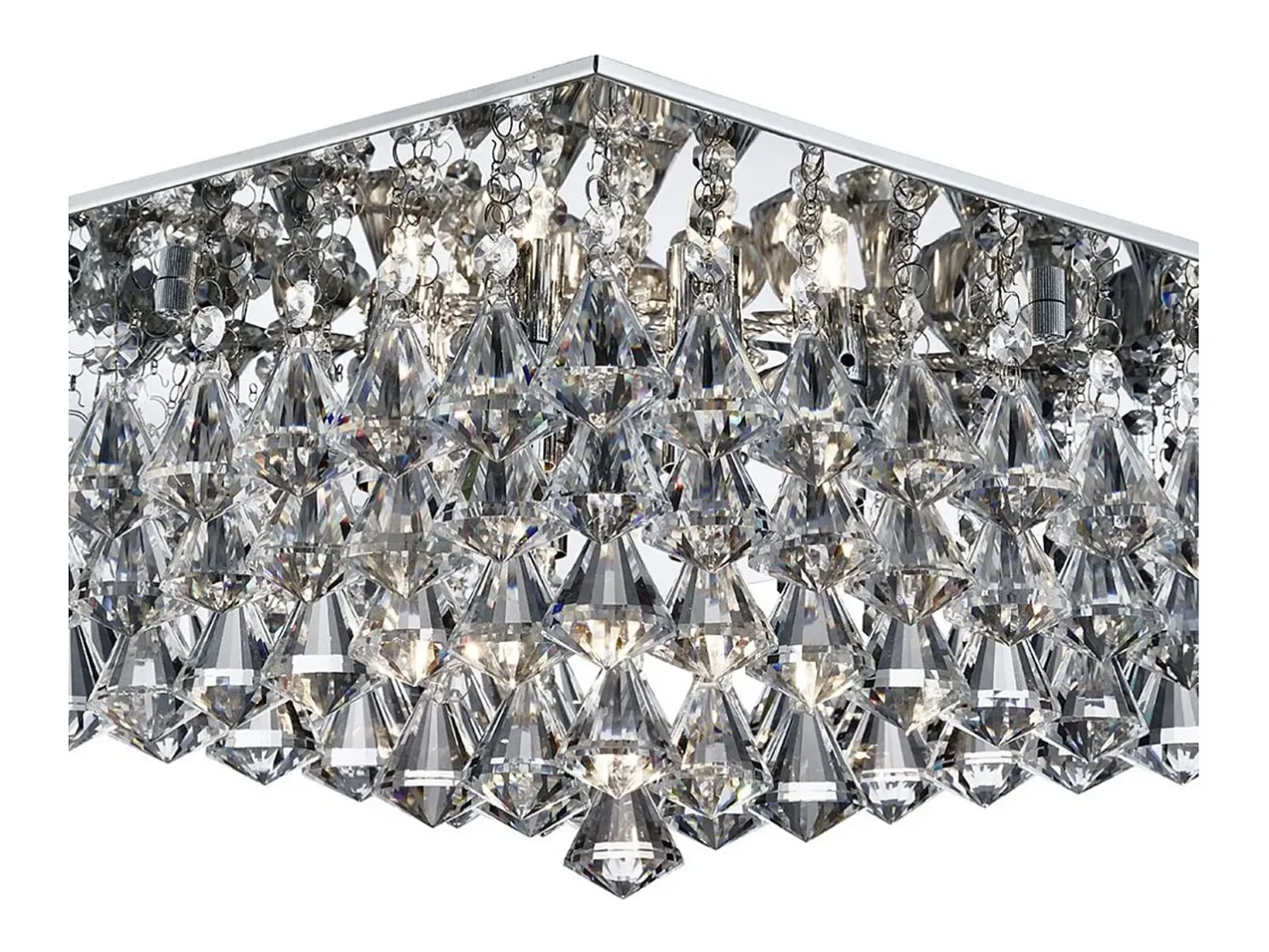 Searchlight Hanna 8 Light Square Ceiling Semi Flush Light Chrome med pyramidkristaller, G9 Gris Discount