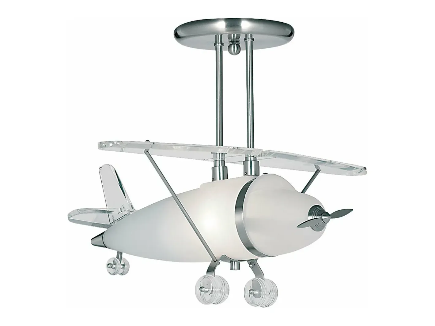 Hot Searchlight Novelty 1 Ltt Nyhet Flygplan Semi Spot Taklampa Satin Silver och Glas, E27 Plateado