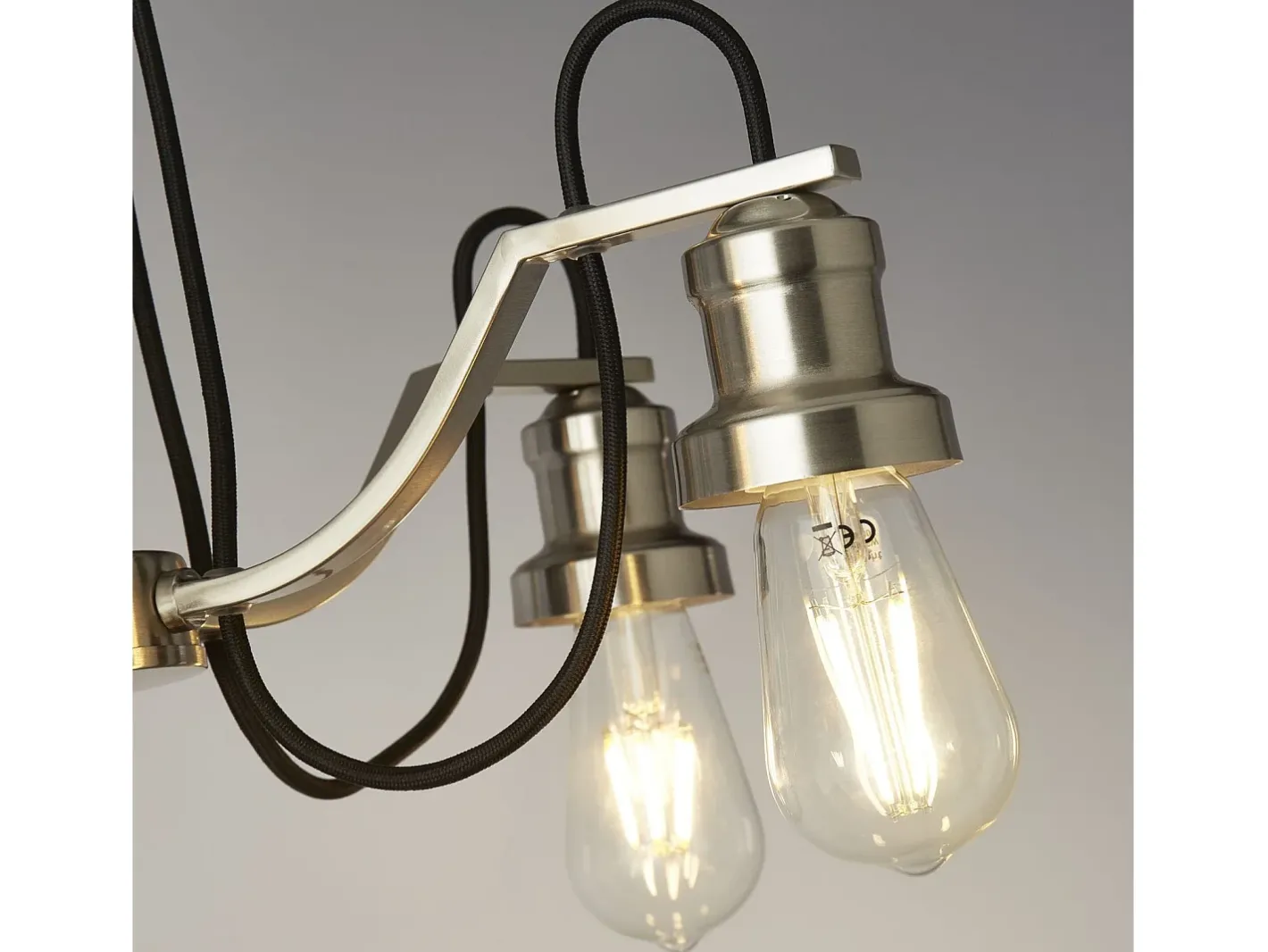 Searchlight Olivia5 ljust tak, svart flätad tygkabel, satin silver Plateado Hot