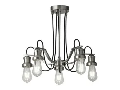 Searchlight Olivia5 ljust tak, svart flätad tygkabel, satin silver Plateado Hot