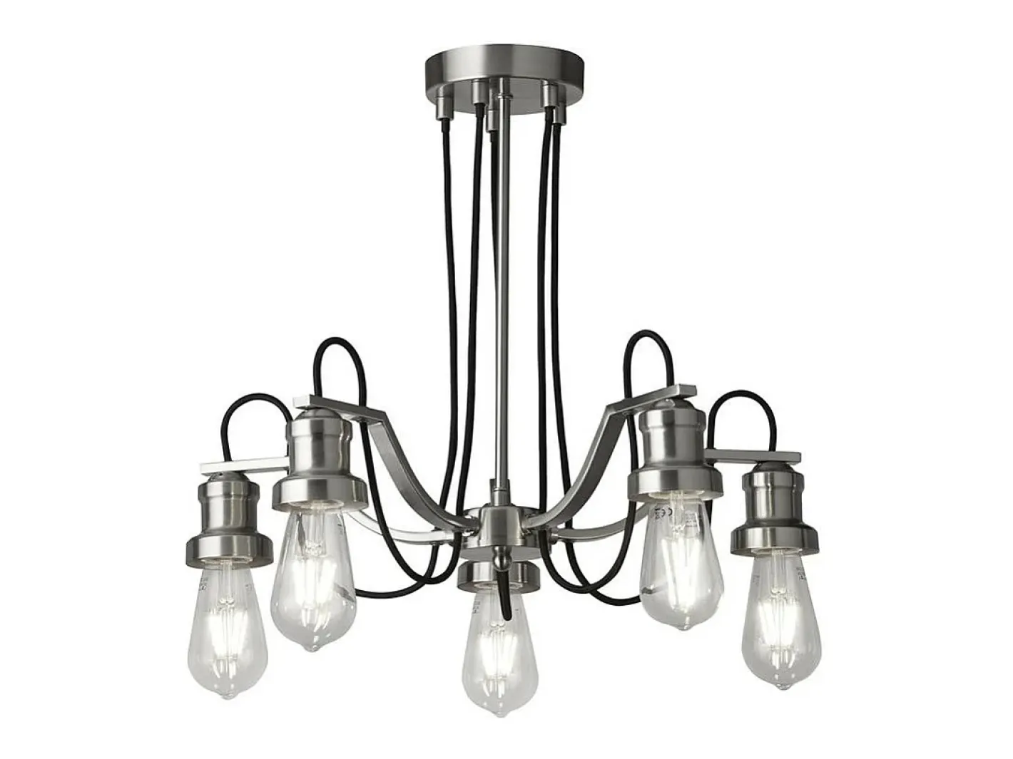 Searchlight Olivia5 ljust tak, svart flätad tygkabel, satin silver Plateado Hot