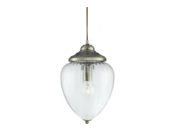 Lámpara Suspendida-Searchlight Pineapple 1 ljus hngsmycke antik mssing ribbad glasskrm, E27 Camel