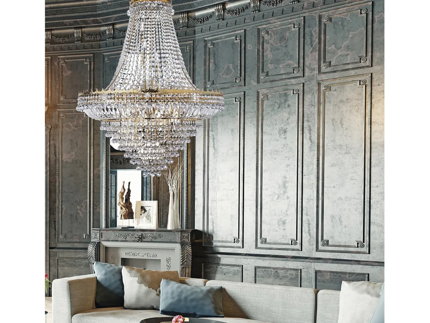 Lámpara Suspendida-Searchlight Versailles 19 ljus ljuskrona guldfinish, E14 Dorado