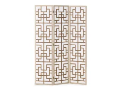Biombo-Separador de ambiente 170x120x2.0 cm Natural/Blanco/Marrón Shoji de 3 paneles Marru00f3n