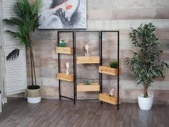 MCW Separador de ambientes con jardinera -L32, marco negro, color natural Negro / Color natural claro Outlet