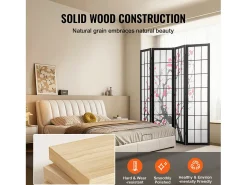 Online Separador de Ambientes SucceBuy, Separador de Ambientes Japonés con 4 Paneles con Motivos de Flores de Cerezo, de Madera, Gira 360°, para Separar Habitaciones Negro