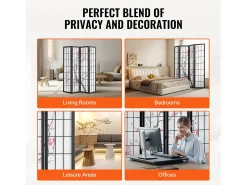 Online Separador de Ambientes SucceBuy, Separador de Ambientes Japonés con 4 Paneles con Motivos de Flores de Cerezo, de Madera, Gira 360°, para Separar Habitaciones Negro