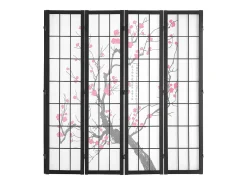Online Separador de Ambientes SucceBuy, Separador de Ambientes Japonés con 4 Paneles con Motivos de Flores de Cerezo, de Madera, Gira 360°, para Separar Habitaciones Negro