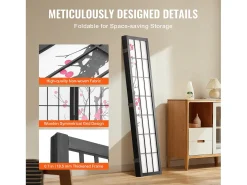 Online Separador de Ambientes SucceBuy, Separador de Ambientes Japonés con 4 Paneles con Motivos de Flores de Cerezo, de Madera, Gira 360°, para Separar Habitaciones Negro
