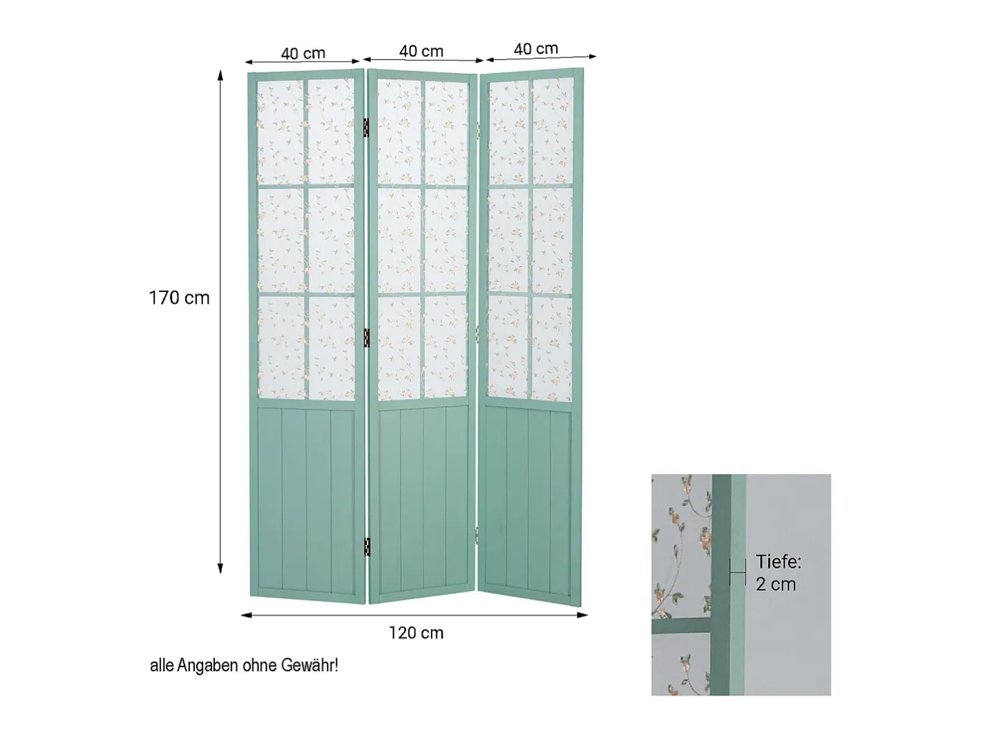 Separador de ambientes 170x120x2 cm Turquesa Estilo campestre Azul turquesa / Blanco New