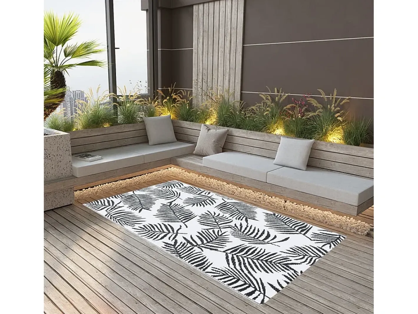 Garden Furniture Seran Alfombra de exterior ARAKIL blanca y negra 190x290 cm PP Blanco New