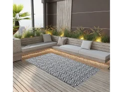 Garden Furniture Seran Alfombra de exterior ARAKIL blanca y negra 190x290 cm PP Blanco New