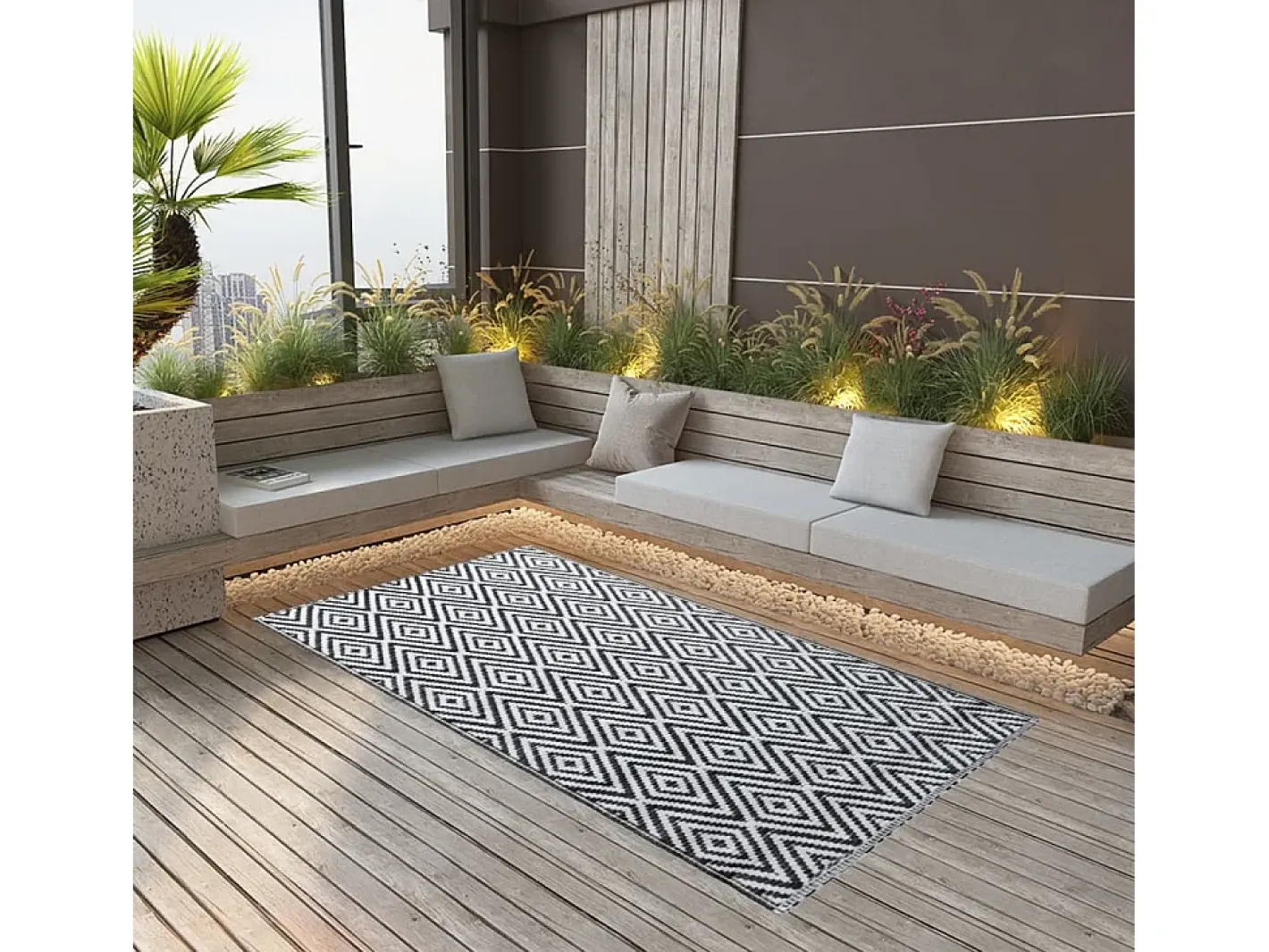 Garden Furniture Seran Alfombra de exterior ARAKIL blanca y negra 190x290 cm PP Blanco New