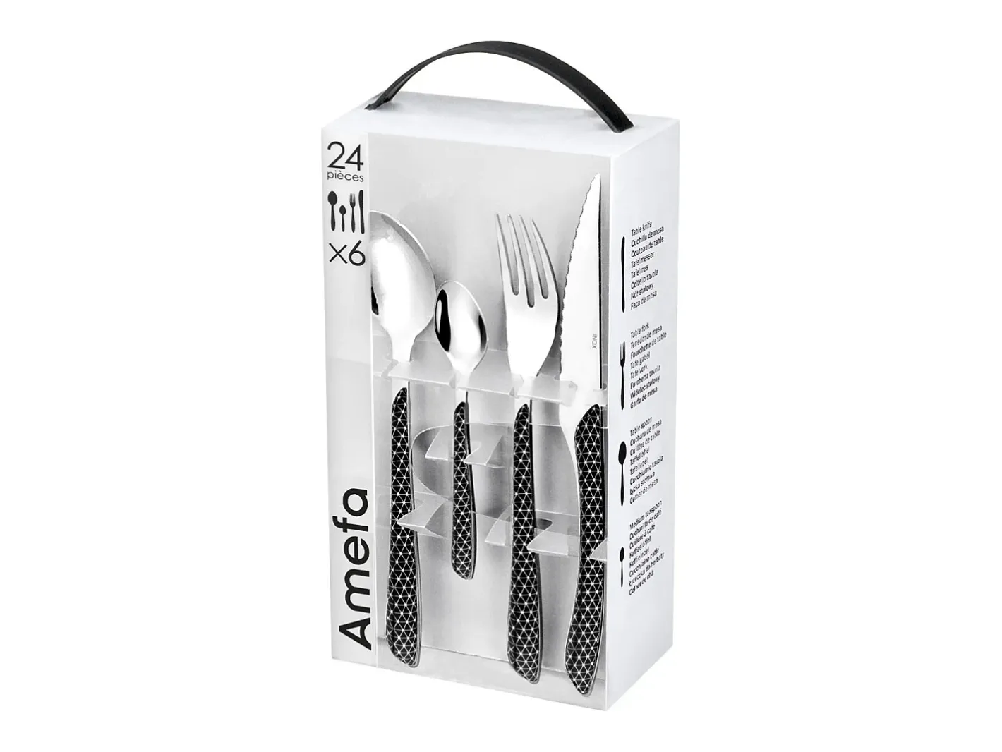Amefa Set de 24 cubiertos Geo acero inoxidable negro Negro / Blanco New