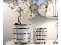 Hot Set de 2 jarrones de cerámica blanca con decoraciones en plata Ray Blanco