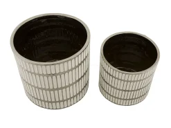Hot Set de 2 jarrones de cerámica blanca con decoraciones en plata Ray Blanco