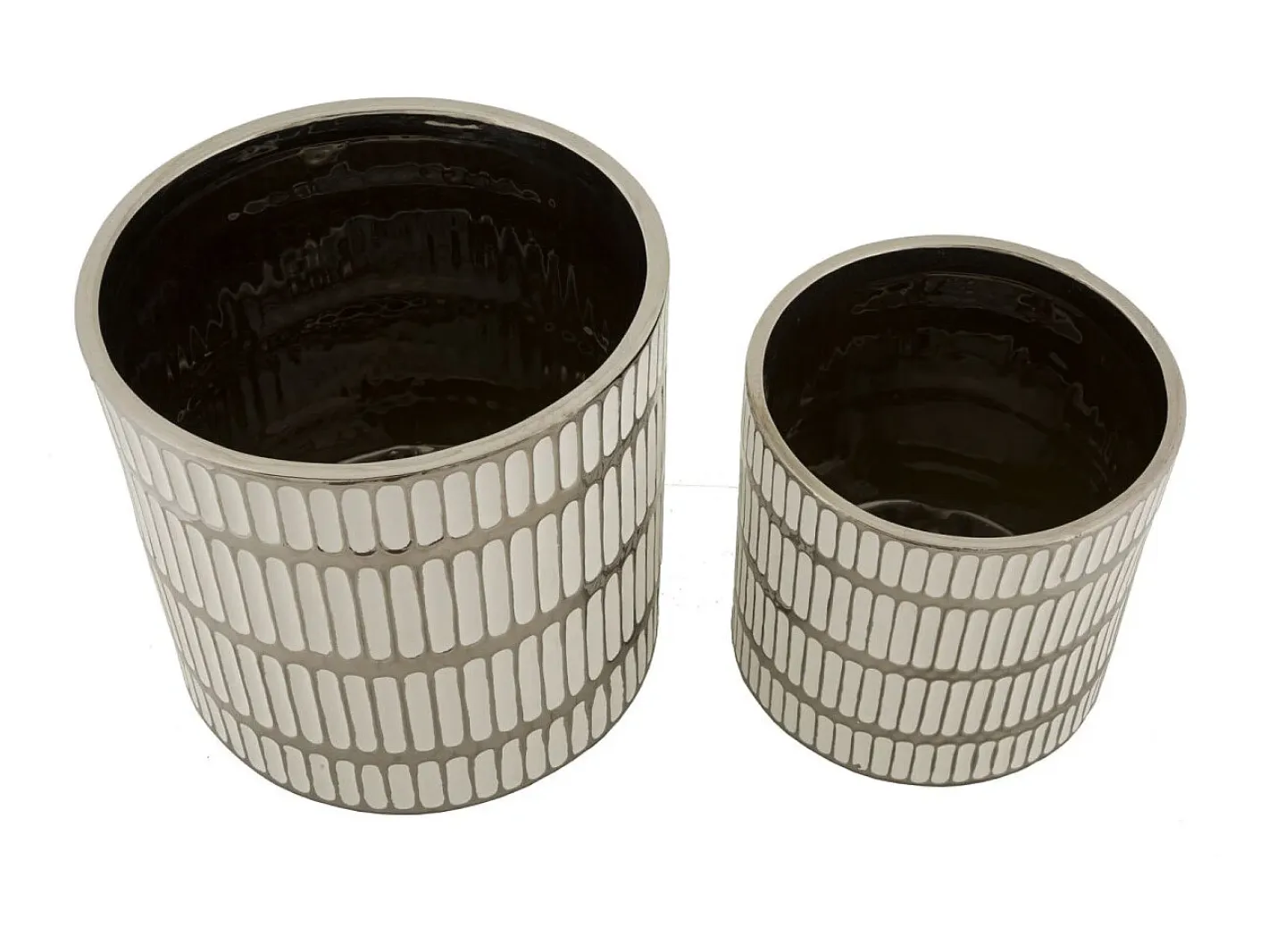 Hot Set de 2 jarrones de cerámica blanca con decoraciones en plata Ray Blanco