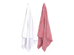 Soleil d'ocre Mantelería-Set de 2 paños de cocina de algodón 50x70 cm VICHY, por Rojo