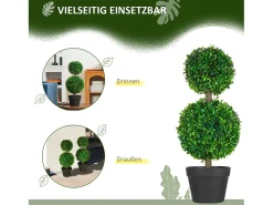 Hot Set de 2 plantas artificiales de boj, resistentes a los rayos UV con doble bola, para interior y jardín, de plástico, color (17 x 17 x 60 cm) Verde
