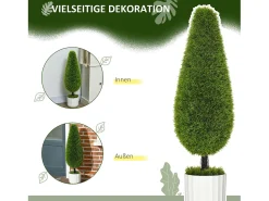 Planta Artificial-Set de 2 plantas de ciprés artificial, de plástico, color , en macetas con musgo decorativo (12x12x90 cm) Verde