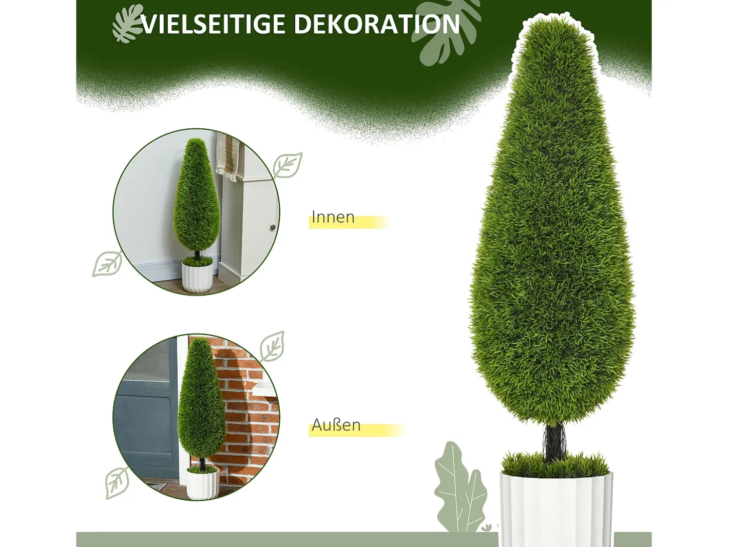 Planta Artificial-Set de 2 plantas de ciprés artificial, de plástico, color , en macetas con musgo decorativo (12x12x90 cm) Verde