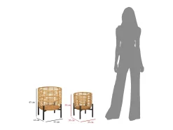 Sale Set de 2 portamacetas redondos de ratán con soporte de metal negro Zeyok Marru00f3n