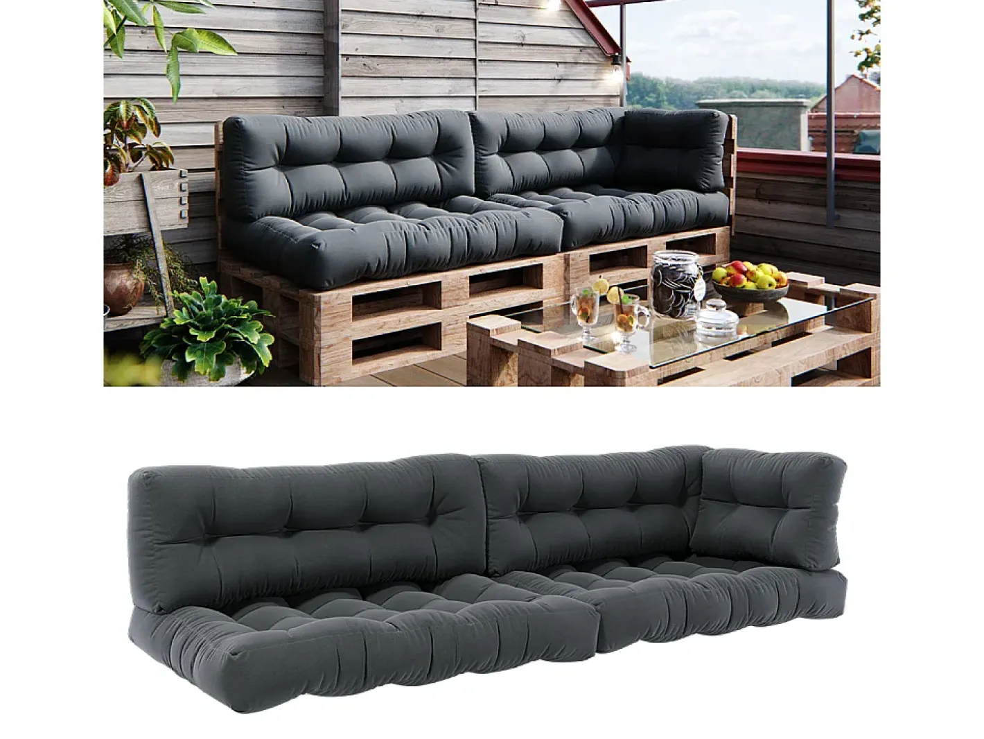 Vicco Set de cojines para paletas antracita 120x80x15 flocken Gris antracita Online