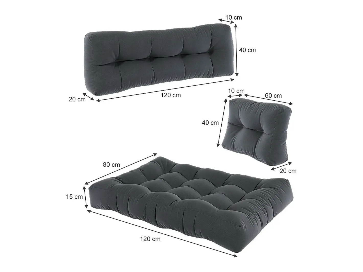 Vicco Set de cojines para paletas antracita 120x80x15 flocken Gris antracita Online