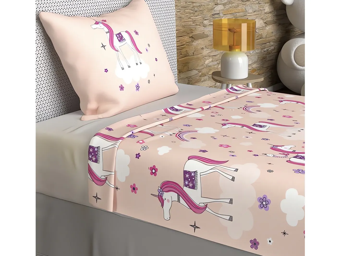 Soleil d'ocre Set de sábanas 180x290 cm LISOcornios , 100% algodón 57 hilos/cm2 Rosa New