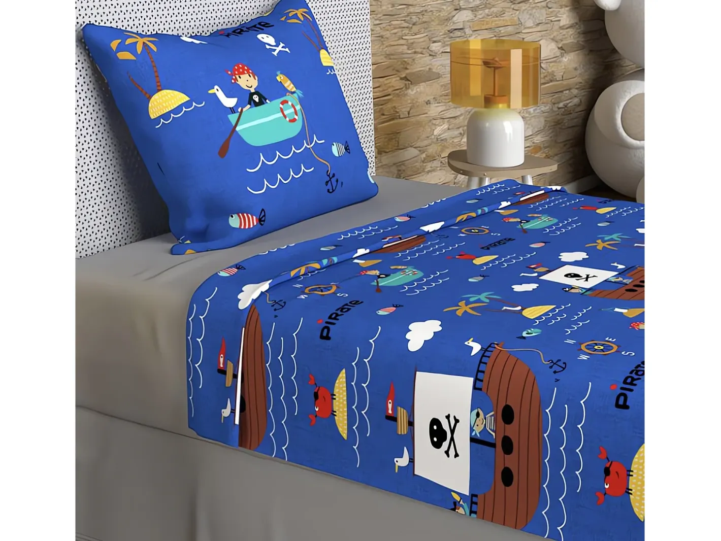 Soleil d'ocre Set de sábanas 180x290 cm PIRATAS , 100% algodón 57 hilos/cm2 Azul Outlet