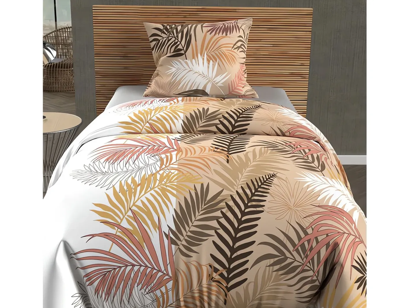 Soleil d'ocre Ropa De Cama-Set funda edredón de algodón 57 hilos 140x200 cm JUNGLE white Blanco
