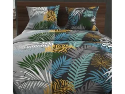 Soleil d'ocre Ropa De Cama-Set funda nórdica de algodón 57 hilos 260x240 cm JUNGLE blue Gris