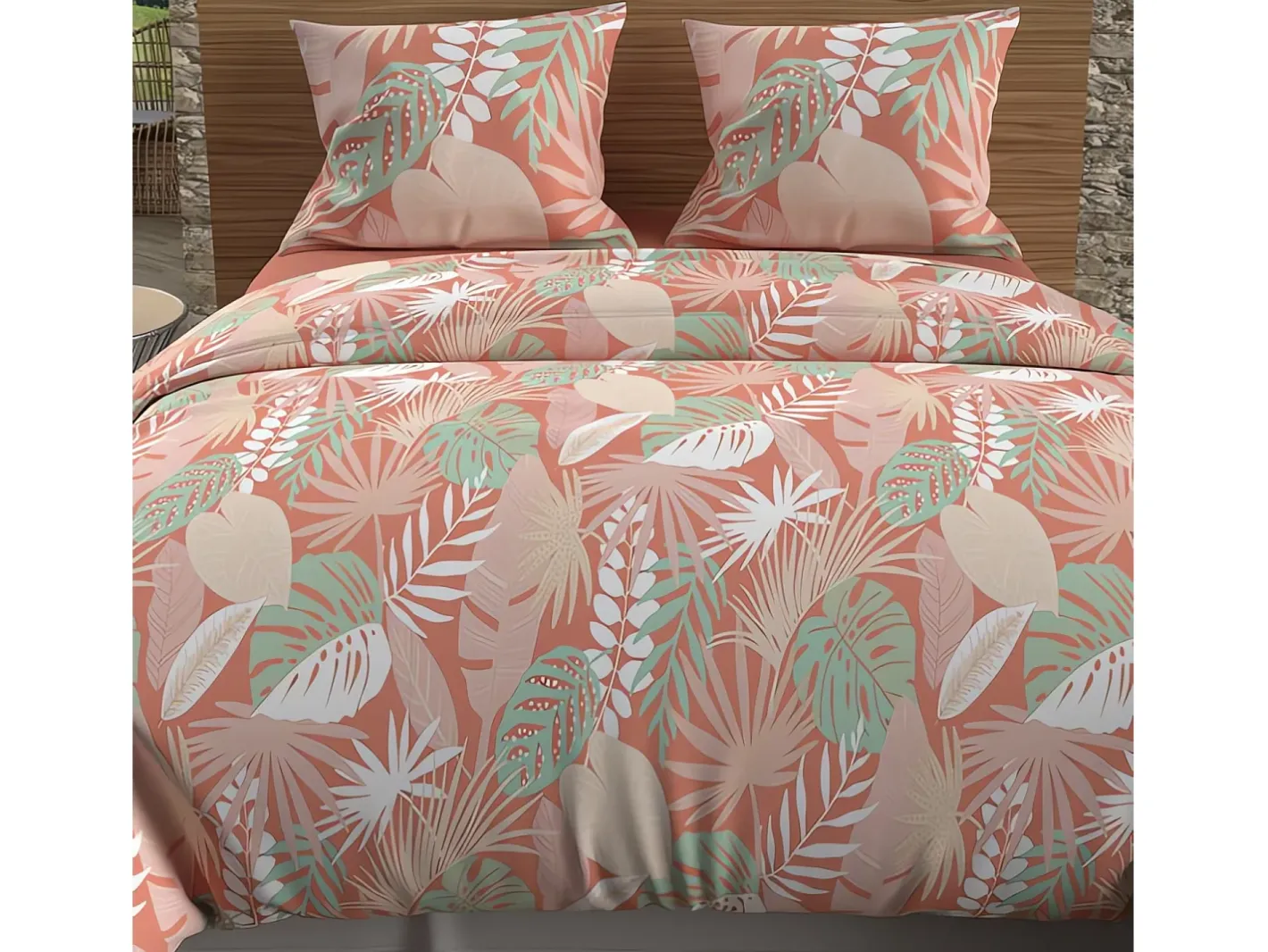 Soleil d'ocre Ropa De Cama-Set funda nórdica de algodón 57 hilos 240x220 cm TANZANIA coral Naranja