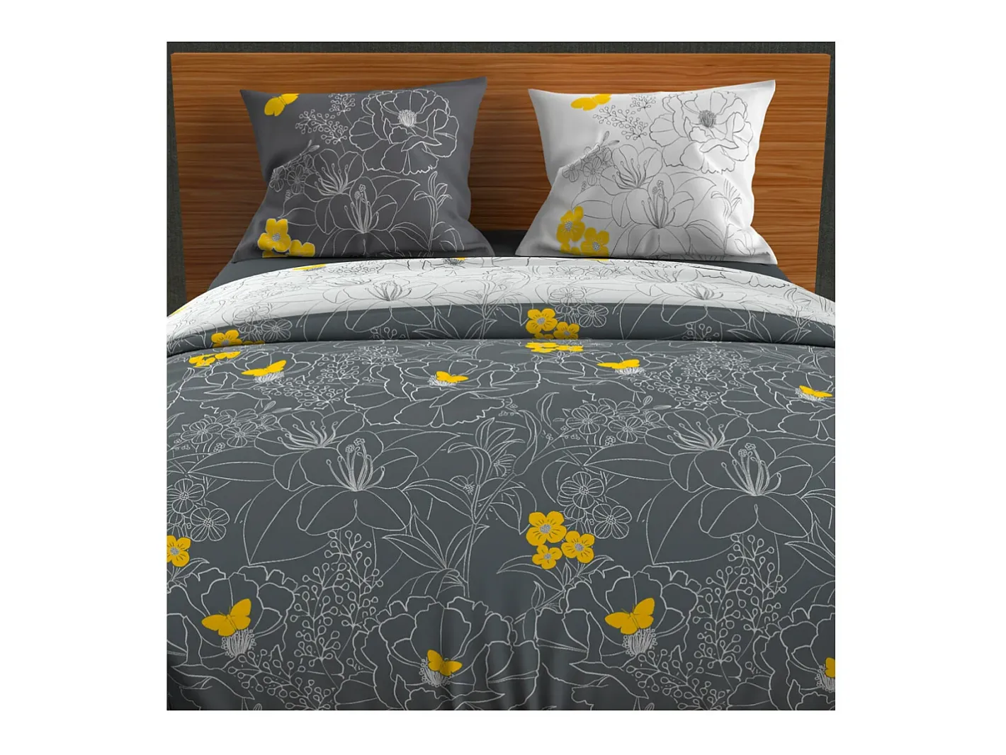 Soleil d'ocre Ropa De Cama-Set Funda nórdica 240X220 cm LISA Antracita 57 hilos/cm2 Gris antracita