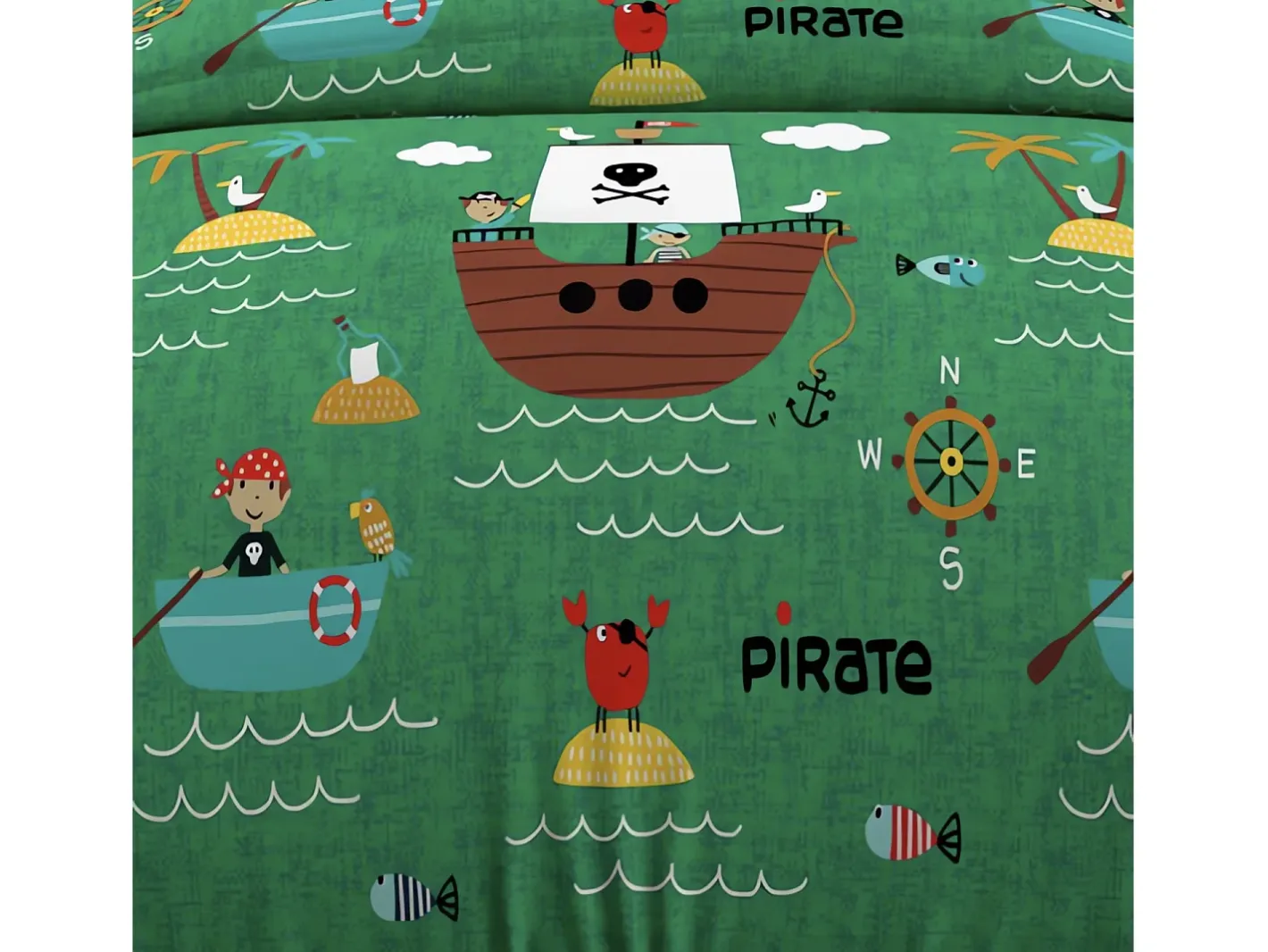 Soleil d'ocre Set funda nórdica 120x150 cm PIRATAS , 100% algodón 57 hilos/cm2 Verde