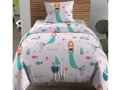 Soleil d'ocre Set funda nórdica 140x200 cm SIRENES , 100% algodón 57 hilos/cm2 Rosa New