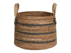 Les Tendances Macetero-Set van 2 ERBA opbergmanden – Natuurlijke jute met strepen en leren handvatten Beige